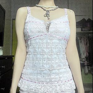 90’s lace pink ribbon top
